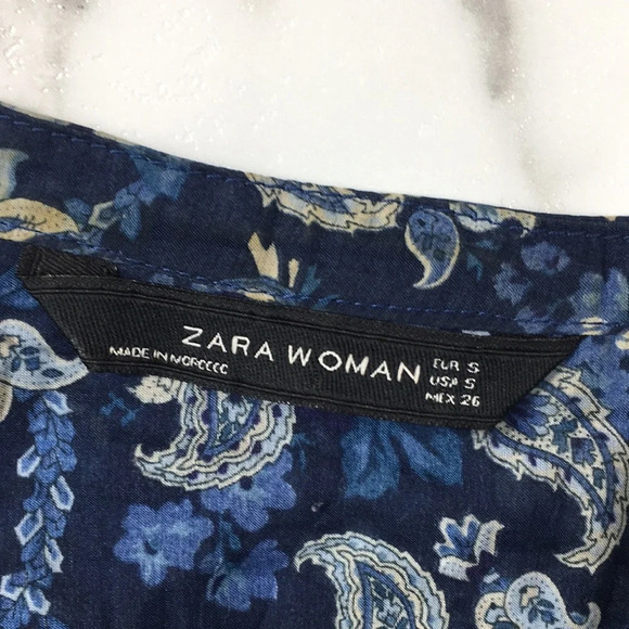 3/$20 Zara Woman Blue Floral Paisley Button Front Shirt Womens Small‎ 3/4 Sleeve - Picture 5 of 10